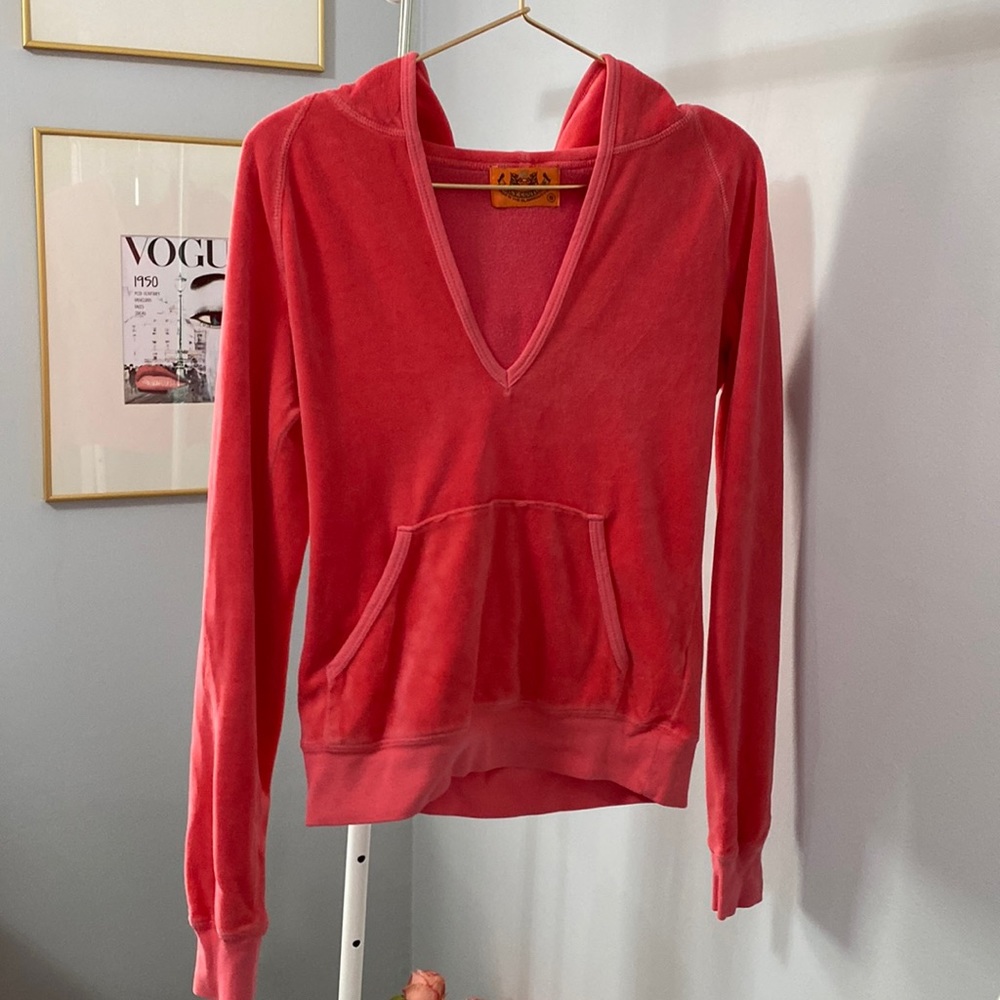 Retro juicy couture velour pink pull pullover hoodie size small